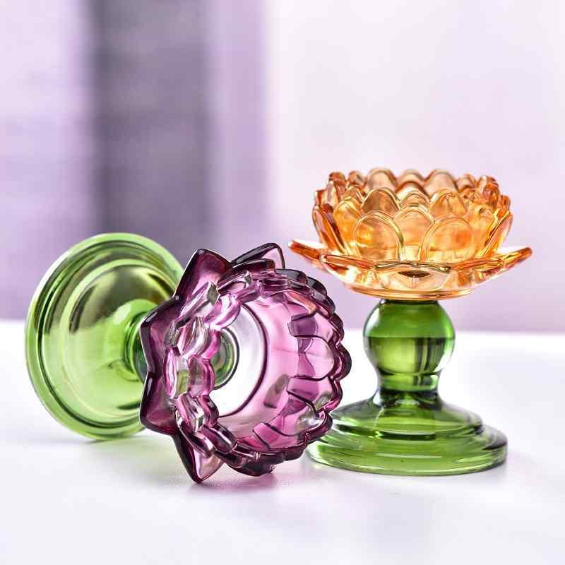 キャンドルスタンド ガラス製 高脚 蓮の花 アロマキャンドルホルダー クリスマス 宝蓮灯 ヨーロッパ風 インテリア 雑貨 オレンジ系 グリーン系 パープル系