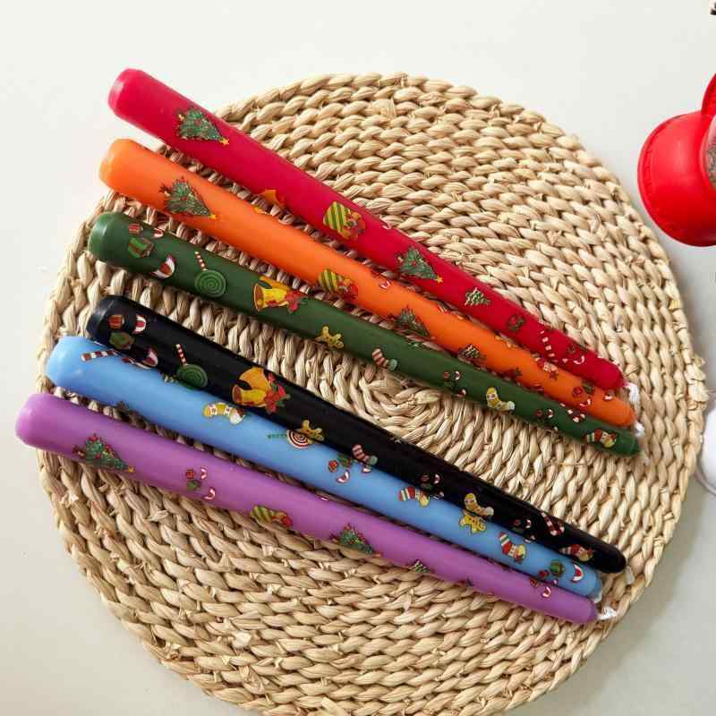 クリスマス 雑貨 クリスマスツリー柄 円柱 ろうそく デコレーション 手作り 卓上 飾り付け 黒 ブラック..