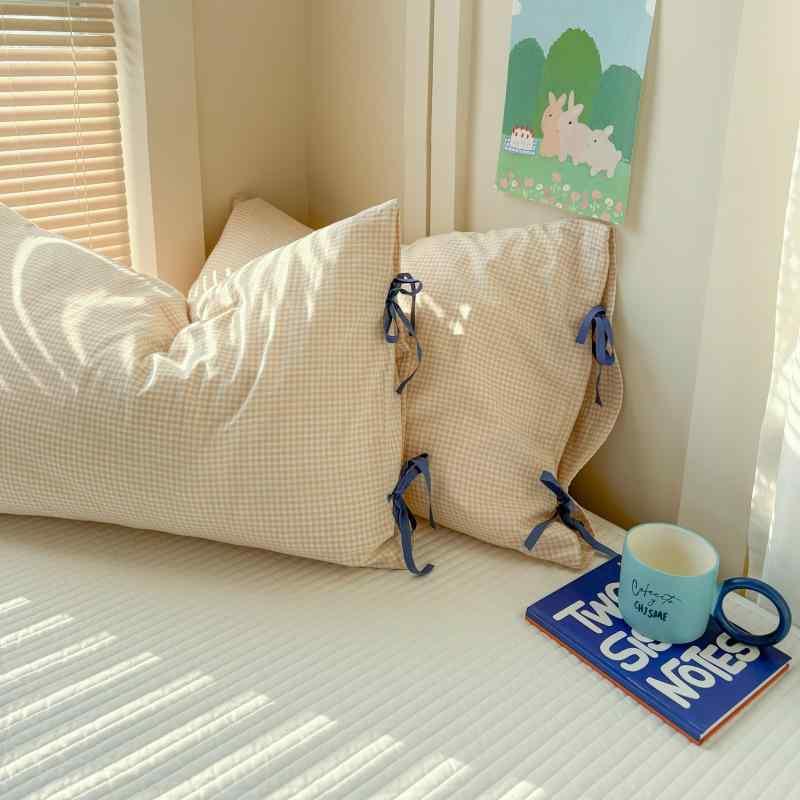 Rakuten - 枕カバー レディース 全綿 水洗い綿 蝶結び 48×74cm 上品 かわいい 接触冷感 吸湿性 通気性 快適 柔らかい 安眠 家庭用 ホテル用 替え