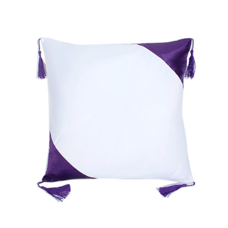 クッションカバー 抱き枕カバー ソファ 車 無地 フリンジ 熱転写 DIY 両面 サテン 40×40cm PP綿(x2)