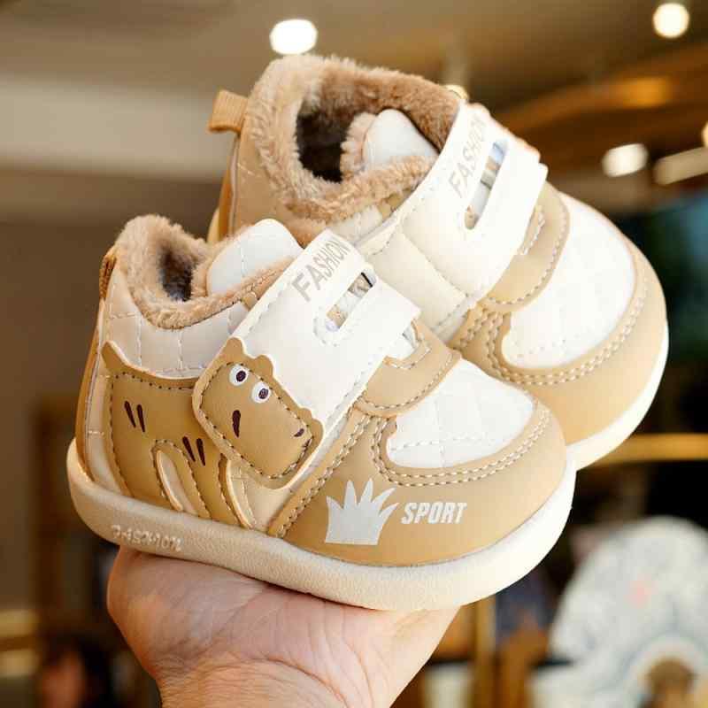 ベビーシューズ 秋冬 初めての靴 柔らかい底 滑り止め 厚手 フリース 1歳 2歳 乳幼児 男の子 女の子 子供靴 幼児靴 かわいい カートゥーン ベージュ ピンク