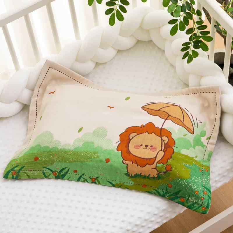 枕カバー キッズ ベビー 40X60cm 綿100% ガーゼ生地 柔らかい かわいい アニマル柄 子供 赤ちゃん 枕カバー 全綿 家庭用 枕カバー 緑獅子 桜桃犬 那家女孩 居眠り象 カラフル熊 大きな虹 ピンク格子猫 ローラースケート恐竜 紫格子ウサギ