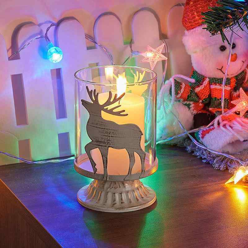 クリスマス 燭台 インテリア 置物 クリスマスツリー 星 鹿 オブジェ 卓上 雰囲気 飾り 雑貨 ガラス