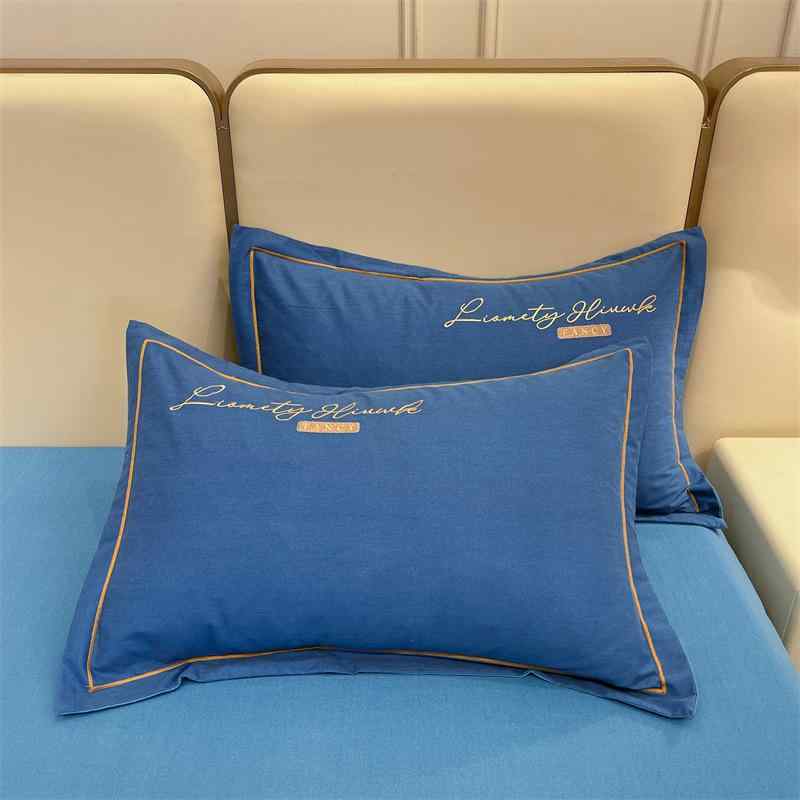 枕カバー コットン 刺繡 厚手 起毛 家庭用 学生用 48×74cm ブルー系