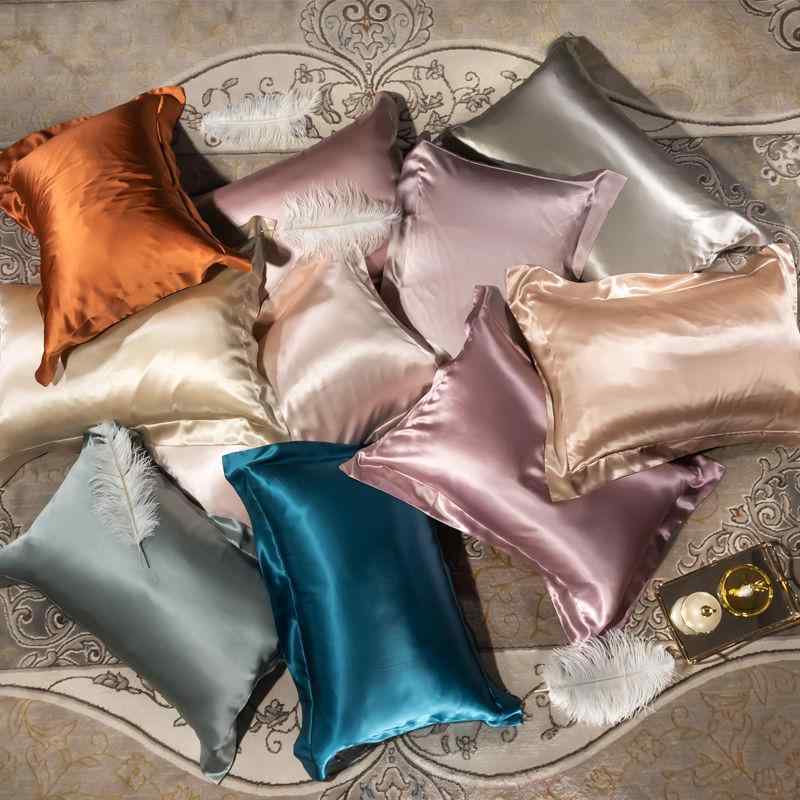 枕カバー シルク枕カバー 接触冷感 46cm×72cm 淡玉 シャンパン グレー キャメル ホワイト パリブルー ダークコーヒー 水色 紺色 ブラック 墨緑 スノーパープル バイオレット 桜色 ワインレッド ライラック