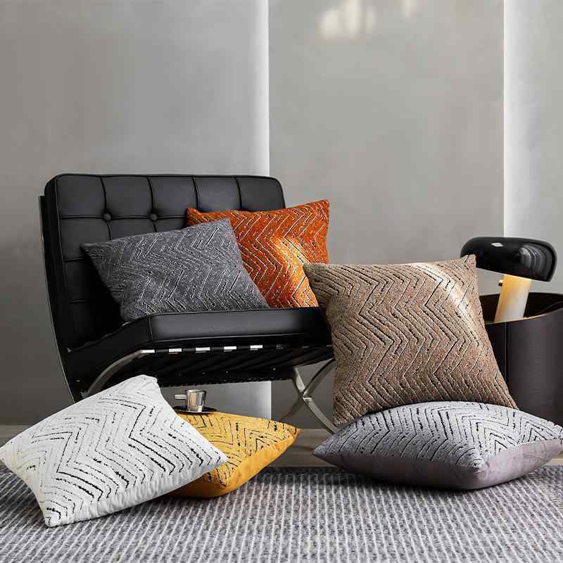 クッションカバー シェニール 波模様 幾何学模様 ソファ用クッション 背当てクッション 無地 ホワイト イエロー オレンジ コーヒー色 薄灰色 濃灰色 30×50cm 45×45cm 50×50cm