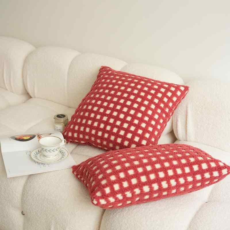 Pillow Cases - クッションカバー 抱き枕カバー 赤色 ワッフル 格子柄 かわいい おしゃれ PP綿 45x45cm 30x50cm インスタ映え リビング 寝室 飾り