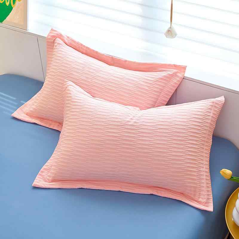 枕カバー シングル 2枚セット 洗える ポリエステル 泡泡条-宽边 48×74cm ライトグレー シンプル 普段使い