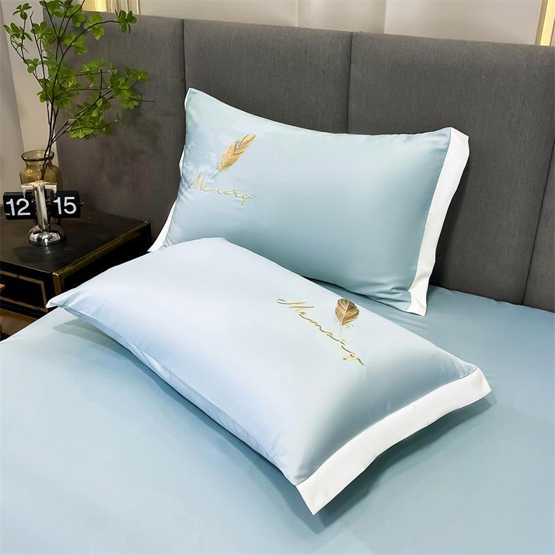 枕カバー 枕カバー 2枚組 48×74cm 接触冷感 接触冷感 刺繡 ピローケース ライトブルー オフホワイト ベージュ エメラルドグリーン