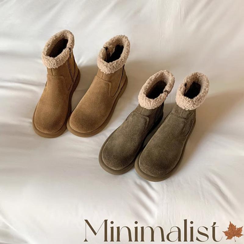 ブーツ レディース ムートンブーツ ショートブーツ ラウンドトゥ フラットヒール 歩きやすい 暖かい 防寒 滑り止め 秋冬 栗色 駱駝色
