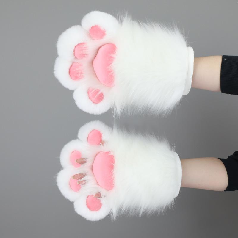 手袋 レディース かわいい 猫 爪 手袋 コスプレ 肉球 グローブ アニマル あったか 秋冬 白 黒 ピンク