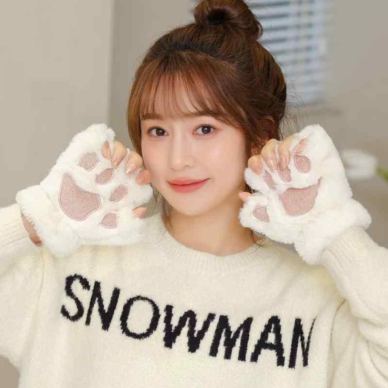 手袋 レディース かわいい 猫 ミトン 手袋 秋冬 防寒 暖かい グローブ 学生 通学 ギフト プレゼント(4.0)