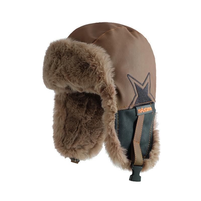 帽子 男女兼用 防寒帽子 秋冬 PUレザー 切り替え 五芒星 ストリート 暖かい 飛行帽