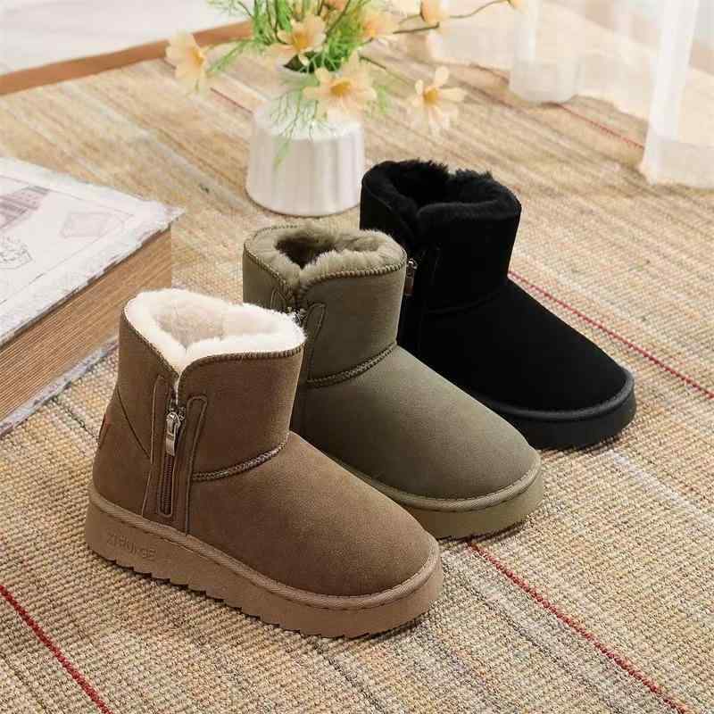 スノーブーツ レディース 防寒ブーツ 裏起毛 あったか ショートブーツ 厚底 フラットソール ぺたんこ ローヒール 滑り止め ラウンドトゥ 合成皮革 秋冬 黒 栗色