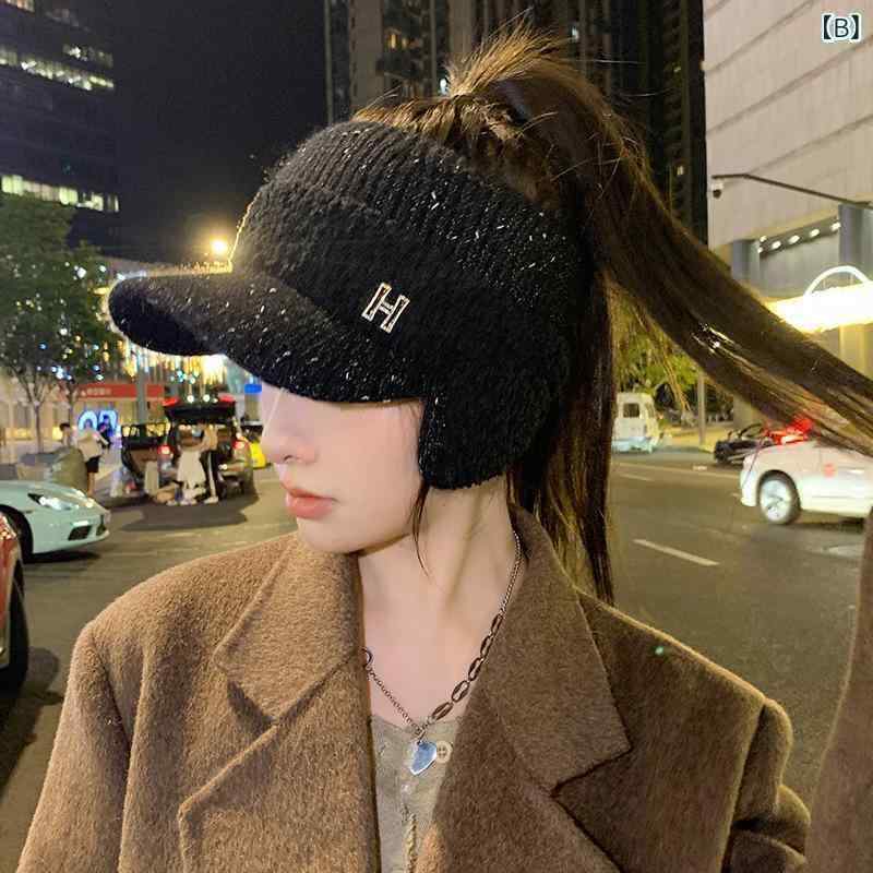帽子 レディース 秋冬 护耳 キャップ 韓国風 ニット帽 ポニーテール 穴あき 厚手 防寒 保温 かわいい おしゃれ ピンク系 ブラック ベージュ ブラウン ホワイト グレー