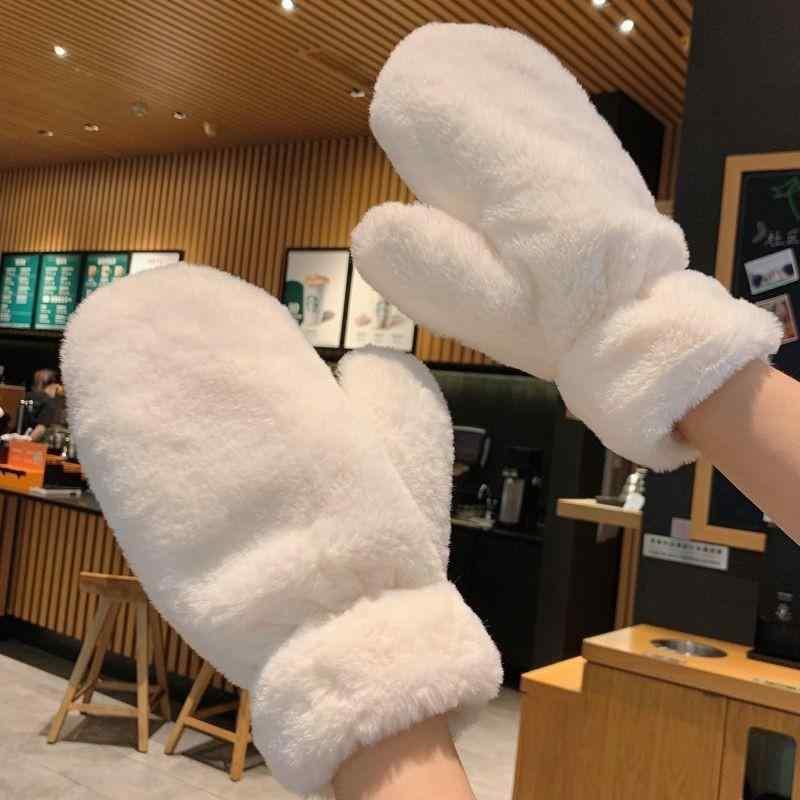 手袋 レディース メンズ 冬用手袋 防寒手袋 ミトン かわいい ふわふわ もこもこ 学生 ベージュ アイボリー ピンク ブラック グレー