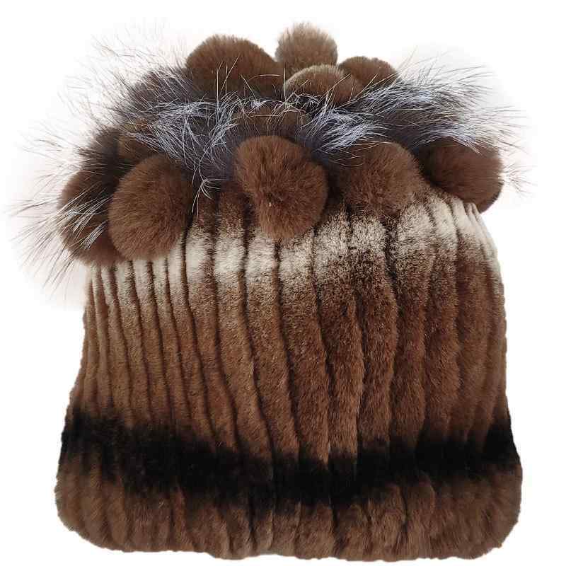 Knit Hat - 帽子 レディース ニット帽 秋冬 防寒 暖かい ラビットファー 手編み ふわふわ かわいい おしゃれ 伸縮性 無地 普段使い 旅行
