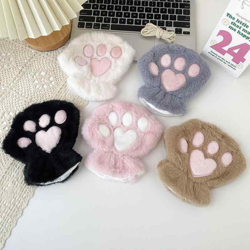 手袋 レディース 冬用 熊の爪 猫の手袋 スマホ対応 防寒 グローブ 厚手 かわいい あったか モコモコ ふわふわ ホワイト グレー ブラック ピンク カーキ 秋冬