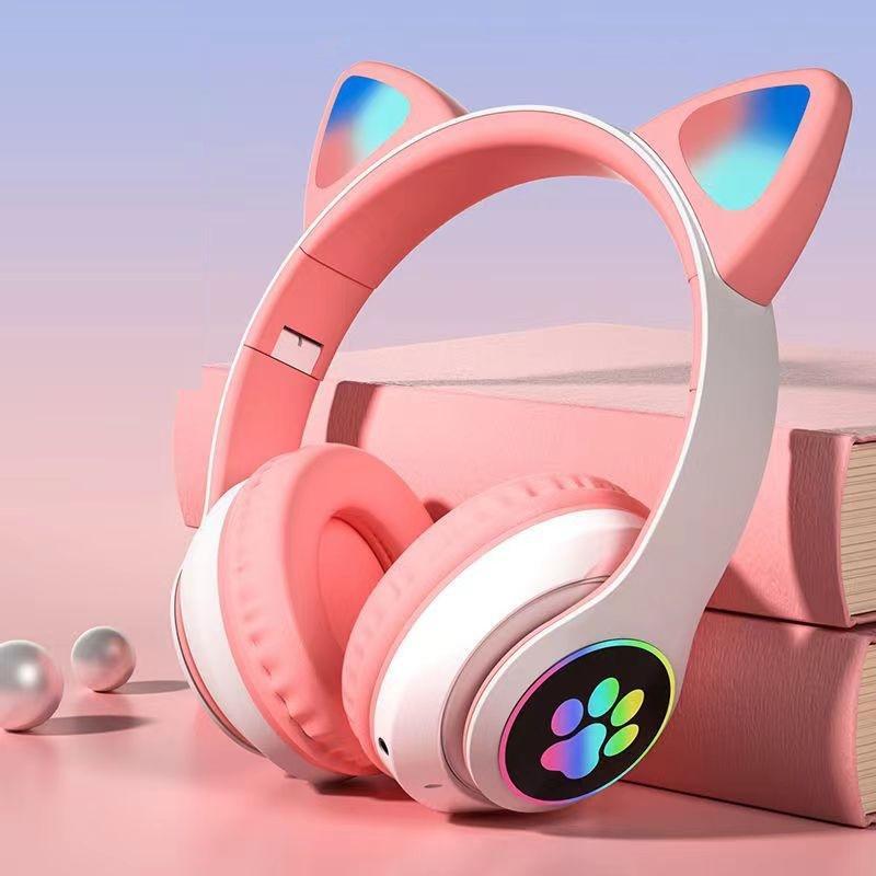 ヘッドホン 女の子向け 猫耳デザイン ワイヤレス Bluetooth 5.0 ノイズキャンセリング 折りたたみ式 パステルカラー 超長連続再生 かわいい 通話可能 ピンク ブラック ブルー グリーン パープル