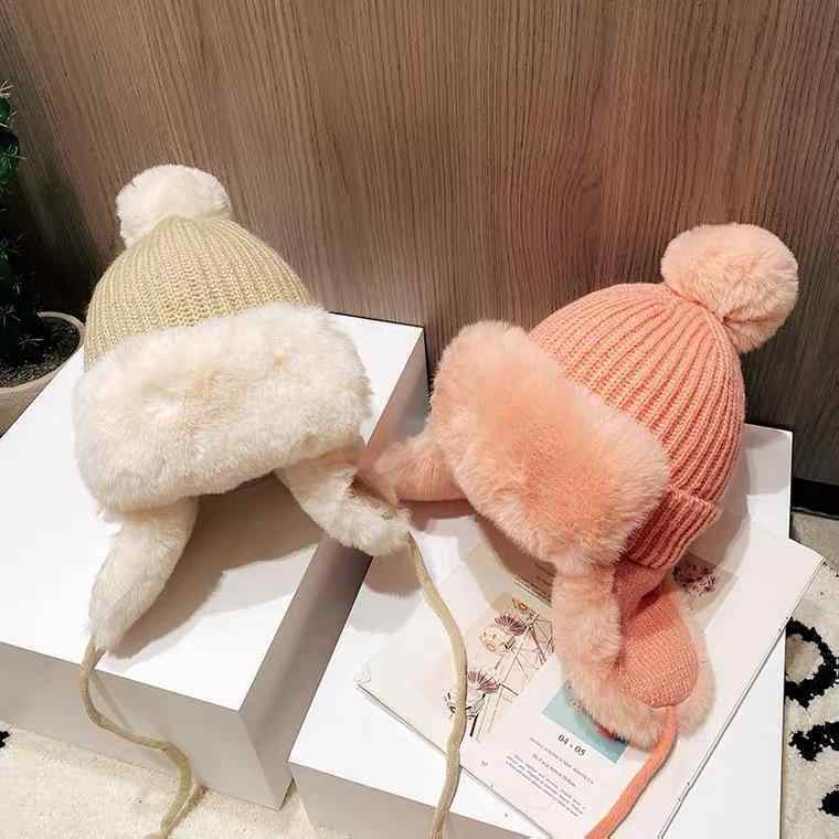 ニット帽 レディース 防寒 耳当て付き 秋冬 毛糸 暖かい 帽子 ファッション小物 ブルー ブラック ピンク系 グレー コーヒー色 アイボリー