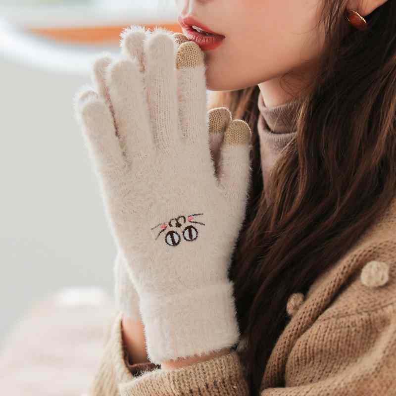手袋 レディース 秋冬 ニット手袋 防寒 グローブ 厚手 防風 かわいい スマホ対応 ベージュ カーキ ピンク 手編み風 プレゼント 贈り物