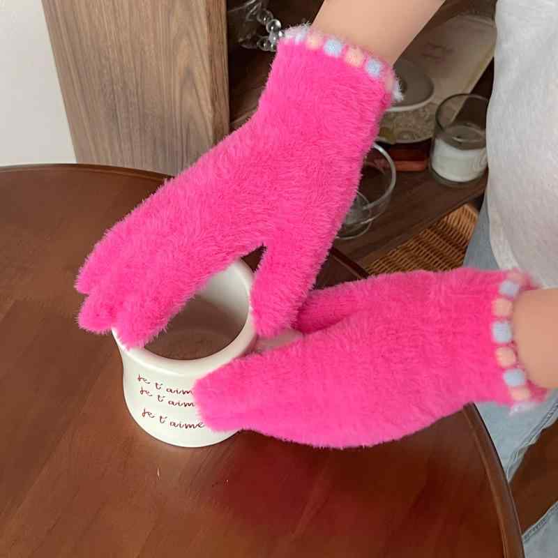 手袋 レディース ニット かわいい 手袋 秋冬 厚手 防寒 スマートフォン対応 学生 白色 草緑色 ピンク色..