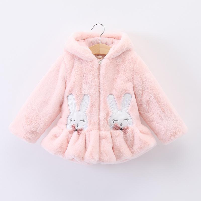 ベビー服 女の子 コットン ジャケット 秋冬 うさぎ 刺繍 厚手 かわいい アウター 70 80 90 100 ピンク系 イエロー