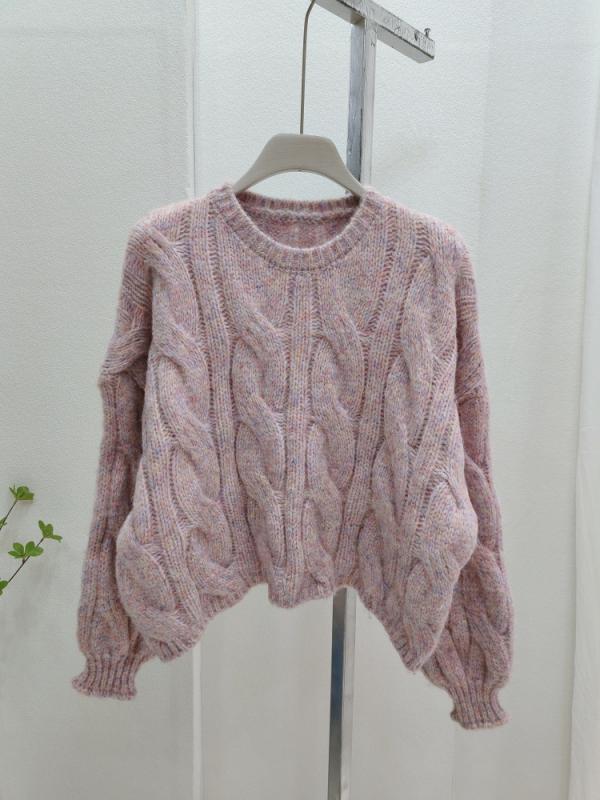 Three-Quarter Knit - ニット レディース 秋冬 ゆったり 柔らかい セーター プルオーバー 厚手 レトロ アランニット トップス ニット混紡 ミックスカラー ラウンドネック 長袖 普段使い デート