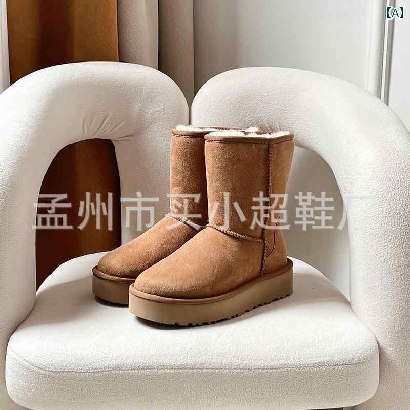 雪地ブーツ レディース 厚底 羊皮 中筒 あったか 秋冬 EVAソール ラウンドトゥ 英国風 カジュアル 普段使い 栗色