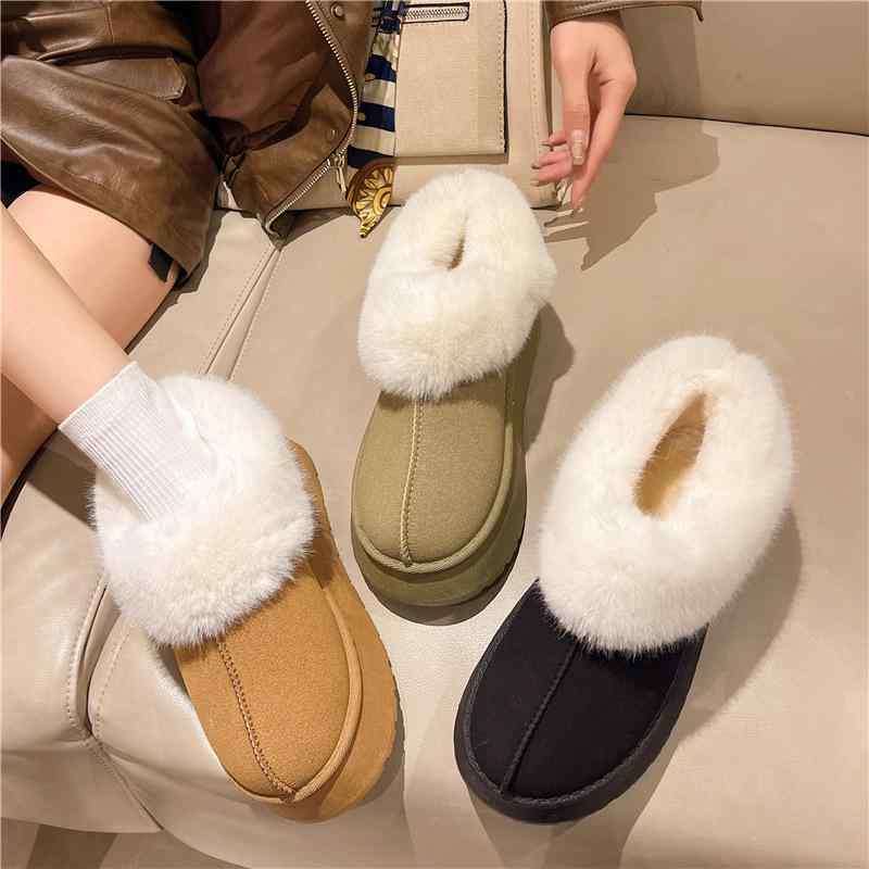 Women'S Shoes - 靴 レディース 厚底 スノーブーツ 秋冬 保温 防寒 ファー シューズ カジュアル モカシン 快適 履きやすい 黒 茶色 カーキ