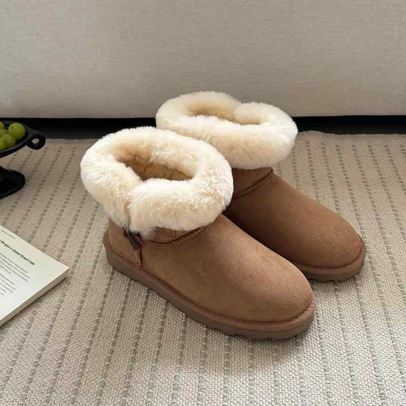 スノーブーツ レディース 羊革 ムートン あったか ローカット ラウンドトゥ 厚底 カジュアル 普段使い 軽量 防寒 秋冬 羚羊ブラウン/栗色/山羊グレー