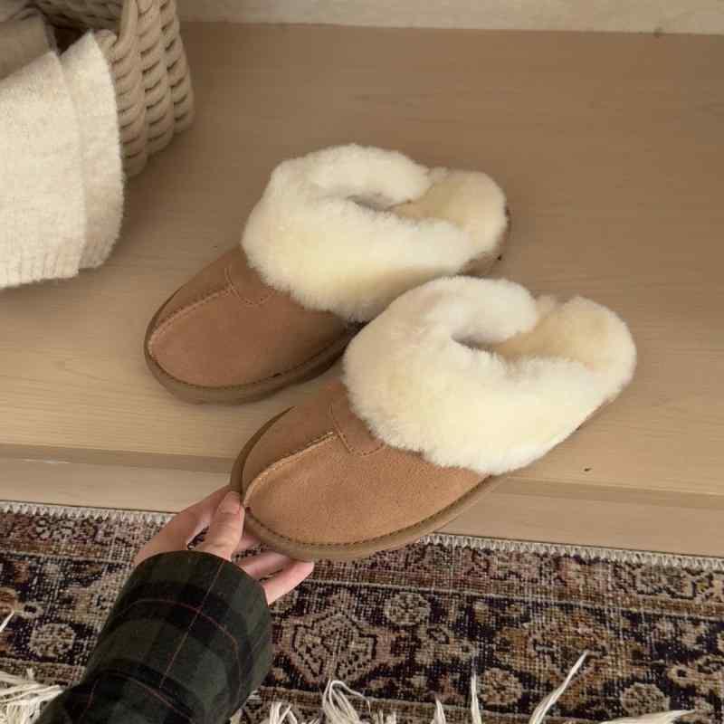 サンダル レディース ルームシューズ スリッパ 秋冬 あったか 防寒 牛革 フラットヒール ローカット ラウンドトゥ 2way 栗色 35 36 37 38 39 40