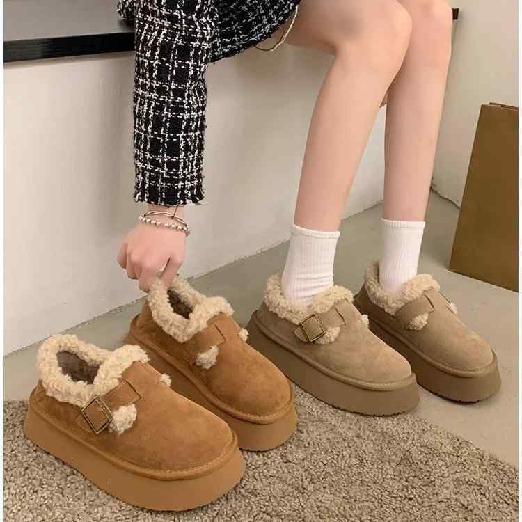 ブーツ レディース 厚底 雪国 暖かい 滑り止め ミドル丈 スノーブーツ カジュアル かわいい 栗色 羚羊 ブラウン 秋冬