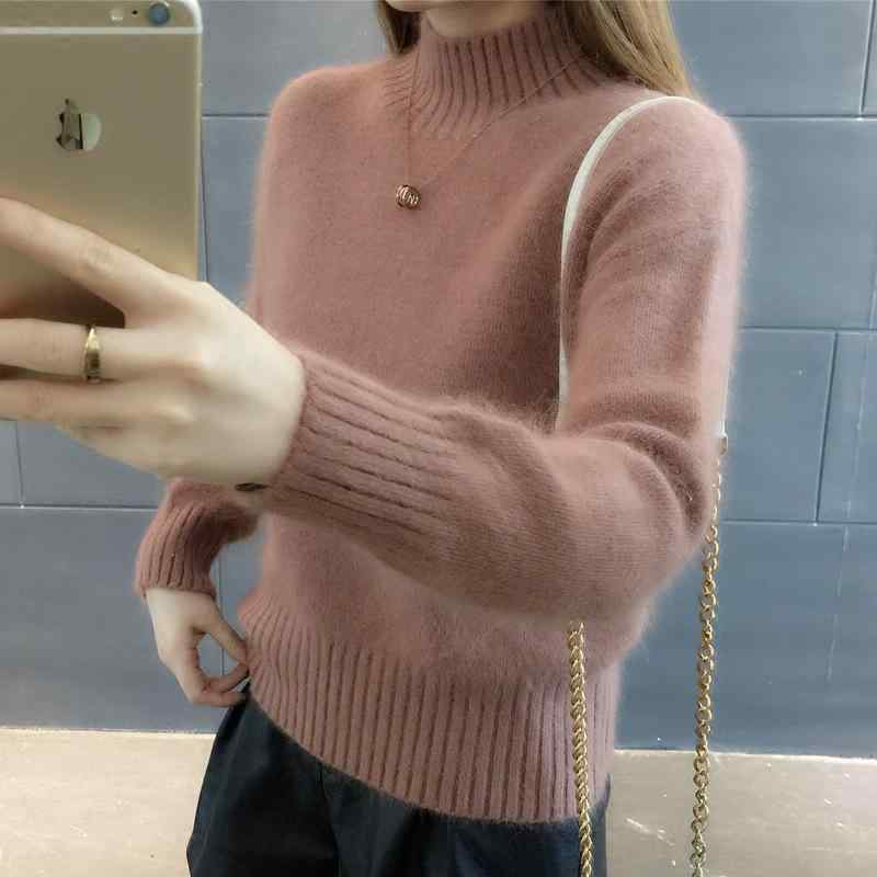 Long-Sleeved Knit - ニット レディース ケーブル編み ニット セーター トップス 長袖 厚手 ゆったり ショート丈 ハイネック 無地 きれいめ かわいい オフィスカジュアル 通勤 秋冬 白 ホワイト ピンク ブラック ベージュ ブルー