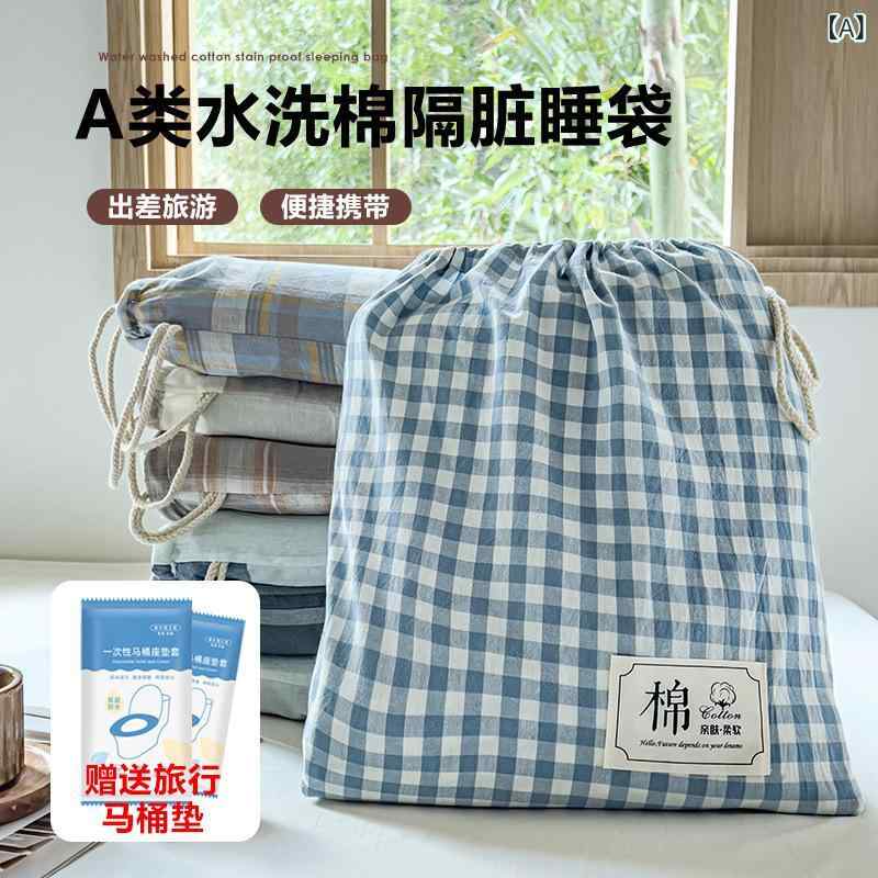 寝袋 旅行用寝具 洗えるコットン 寝袋 シーツ 枕カバー付き 持ち運び便利 1人用 2...