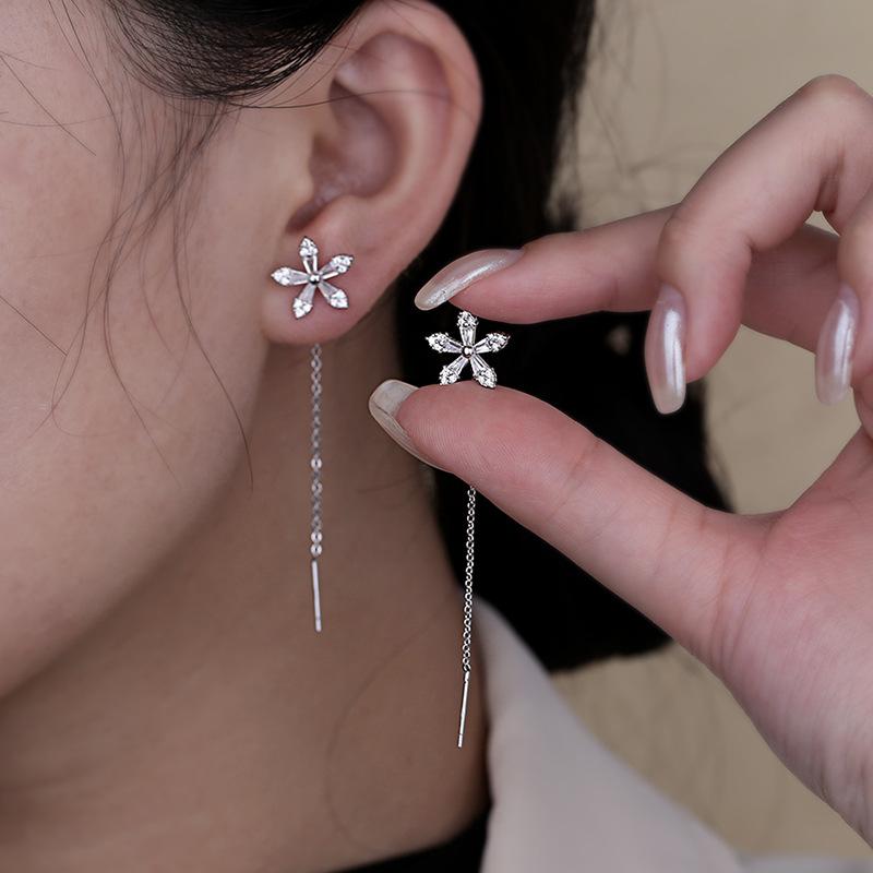 Coral - イヤリング レディース S925 シルバー ジルコニア 花 フラワー ピアス 白金色 14K 真金色 花びら 揺れる ぶらさがり 大人 かわいい エレガント ファッション 通勤 デート パーティー 結婚式
