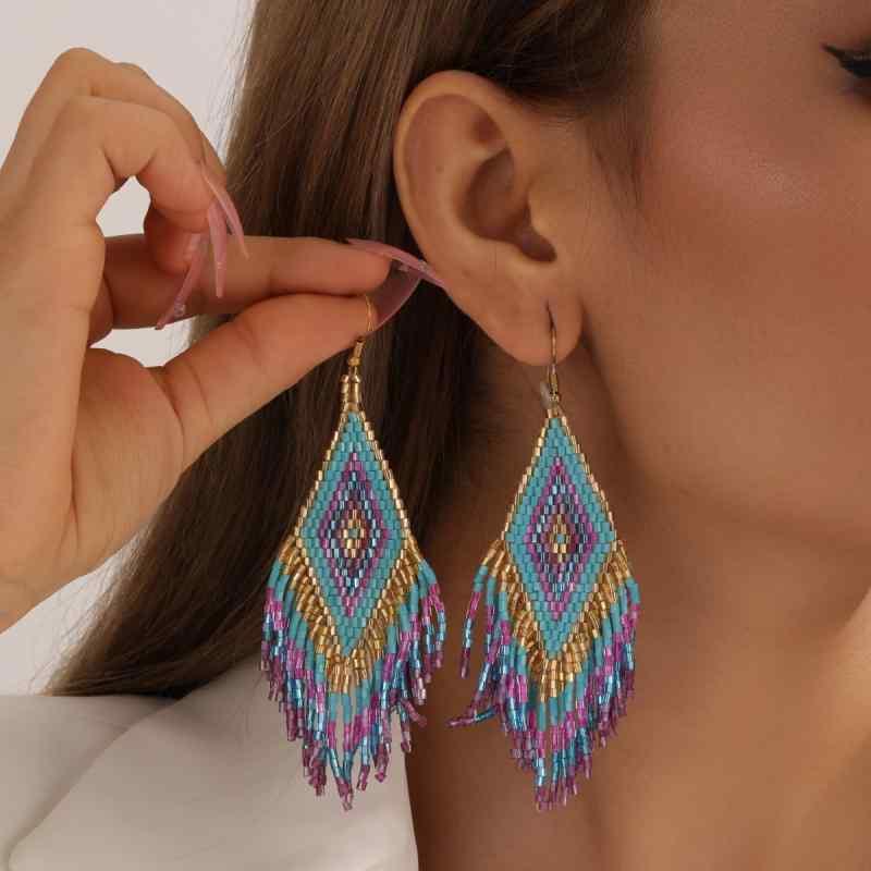 ピアス レディース 菱形 几何学模様 タッセル 小さめ 大ぶり 文芸復古風 エスニック アジアン テイスト(4.0)