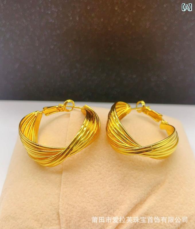 イヤリング レディース ブラス ゴールド 電気メッキ加工 レトロ モビウス 多層 イヤークリップ インフルエンサー ウェーブ 編み込み 清新 甘美