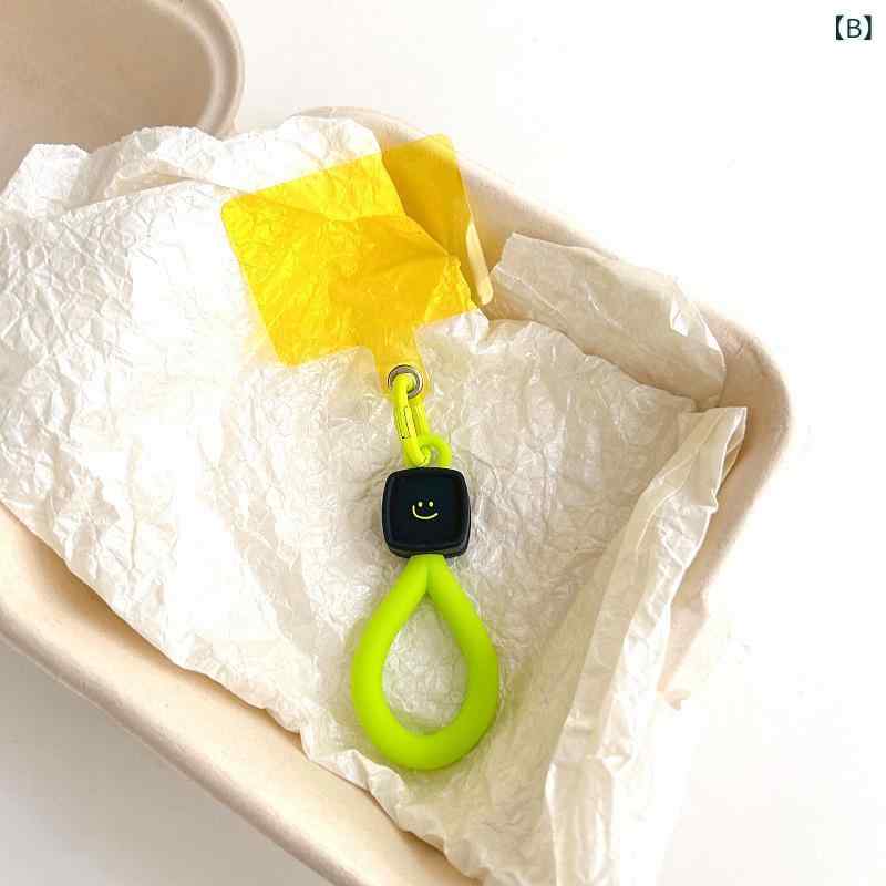 スマホ シリコン製 ストラップ スマイル 手首 ホルダー 落下防止 リング ブレスレット 男女兼用 ブラック グリーン パープル ピンク イエロー ブルー