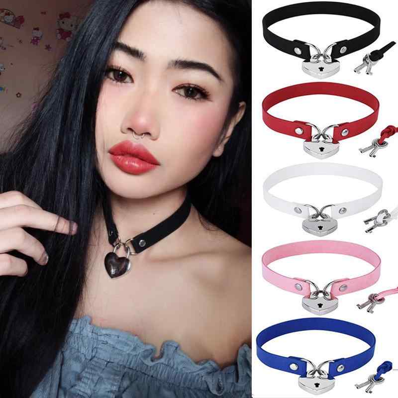 ネックレス レディース チョーカー 韓国風 ベロア ハート 南京錠 鎖骨 ネックレス 赤 黒 白 ピンク 青 緑 紫 ペンダント ファッション おしゃれ かわいい 首飾り アクセサリー