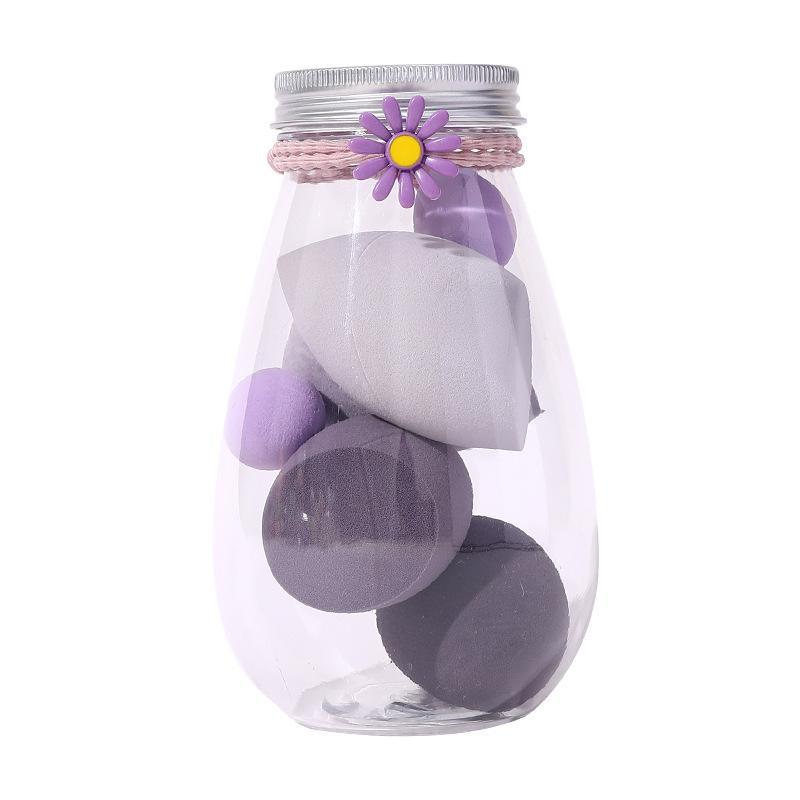 メイクアップスポンジ ミニサイズ 漂流ボトル型ケース付き 乾湿両用 親水性ポリウレタン製 パフ 化粧道具 ピンク パープル グリーン イエロー