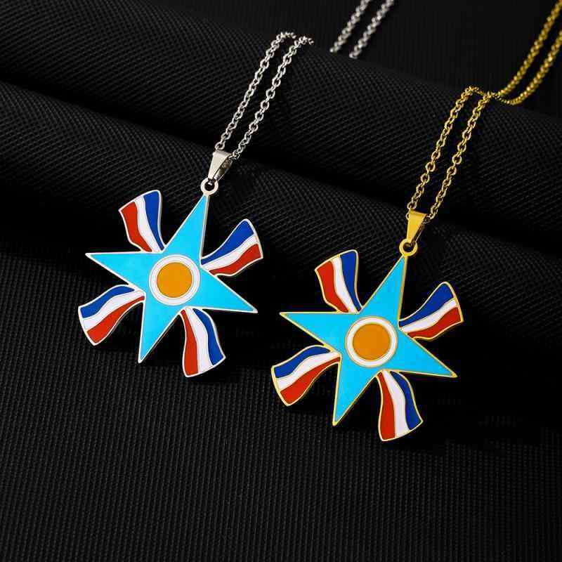 Necklaces, Pendants - ネックレス 男性用 女性用 ステンレス アッシリア 国旗 エスニック チタン鋼 幾何学模様 ゴールドカラー スティールカラー ペンダント 41cm 46cm