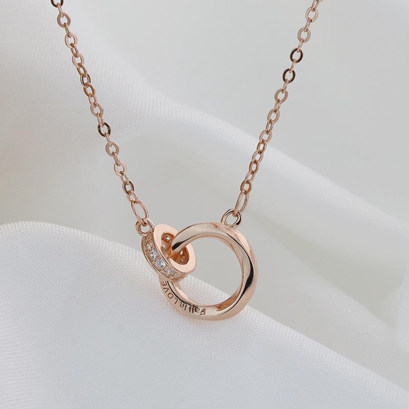 ネックレス レディース シルバー925 モビウス ダブルリング ペンダント 幾何学 十字チェーン 鎖骨 軽量 高級感 ローズゴールドカラー ホワイトカラー ブラックジルコニア