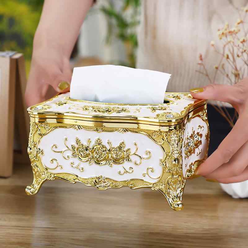紙ナプキンケース ティッシュボックス 家庭用 金縁 卓上 プラスチック製 多用途 インテリア雑貨 金白
