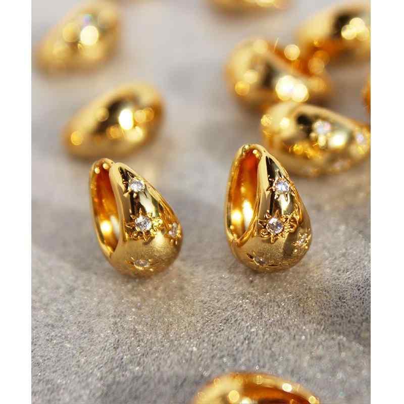 Rubellite - ピアス レディース 八芒星 ドロップ 小さめ フープ ジルコニア ゴールド シルバー 電気メッキ加工 キラキラ 普段使い パーティー 通勤