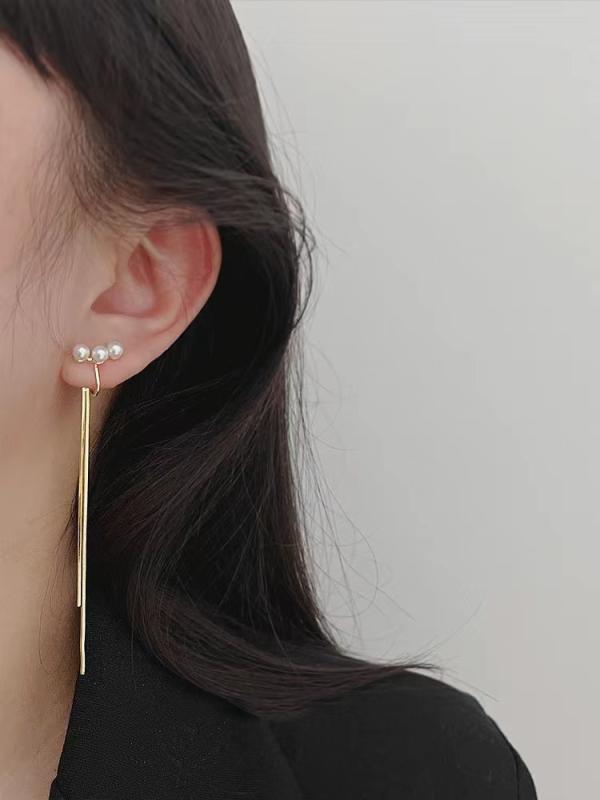 イヤリング レディース パール 流蘇 タッセル 蚊取り線香型 イヤーカフ イヤークリップ フェイスラインカバー 小顔効果 電気メッキ加工 上品 エレガント