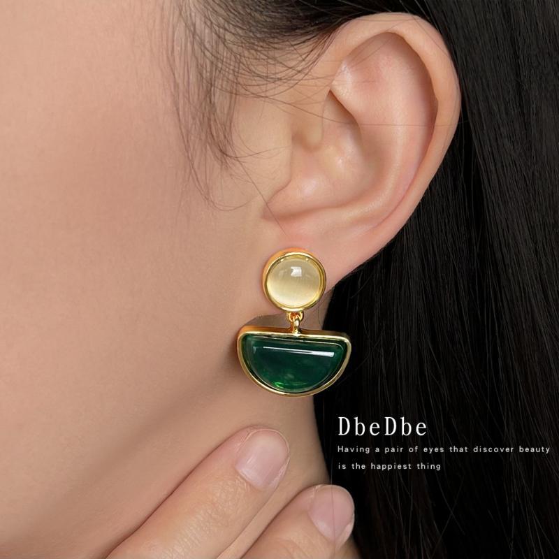 イヤリング レディース 幾何学模様 アシンメトリー レトロ 蚊取り線香 電気メッキ加工 グリーン 緑色 ドロップ イヤーカフ イヤークリップ