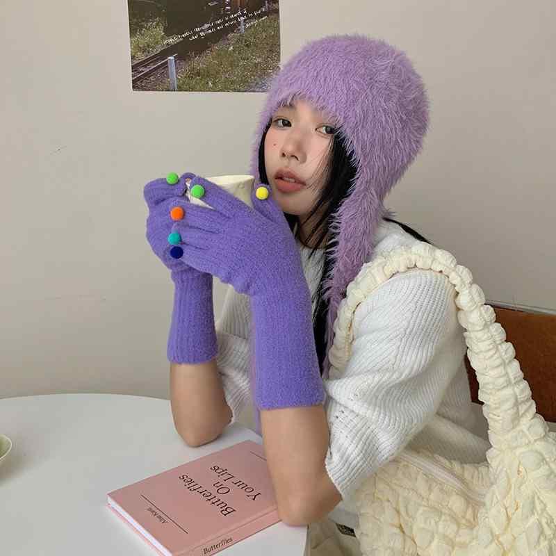 手袋 レディース かわいい スマートフォン対応 保温 秋冬 学生 自転車 厚手 ニット 手袋 幾何学模様 防寒 宝藍色 紫色 水色 黄色 赤色 深緑色 オレンジ色