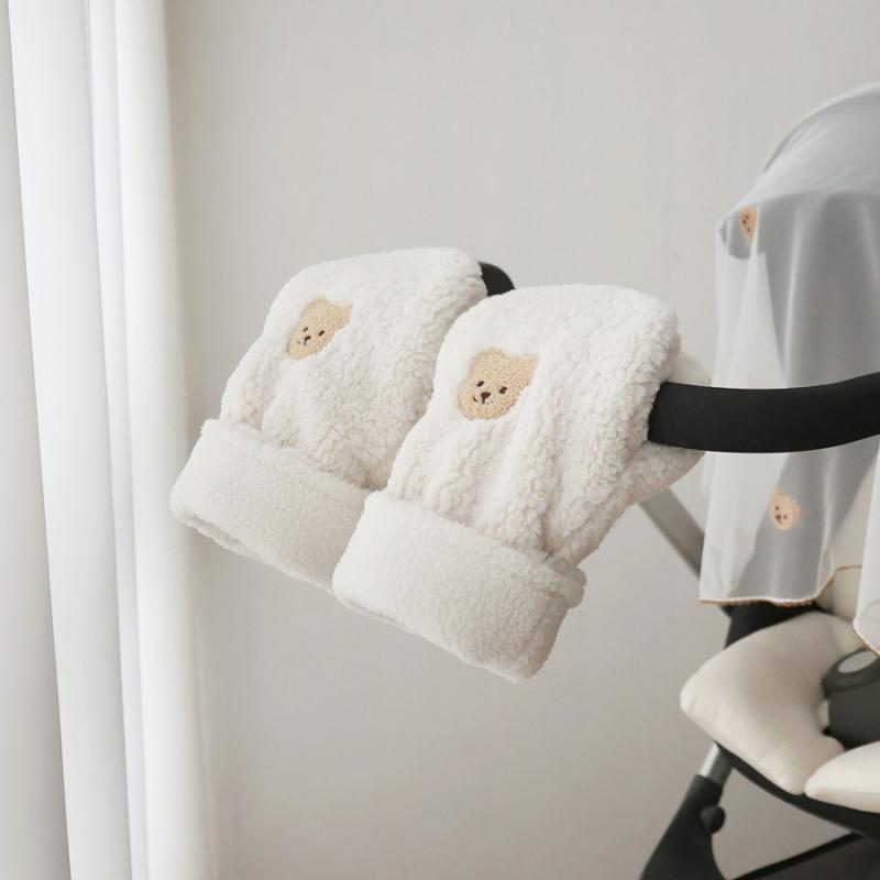 手袋 乳母車付属品 刺繍 クマ柄 大人用 防寒手袋 ハンドウォーマー 裏起毛 暖かい