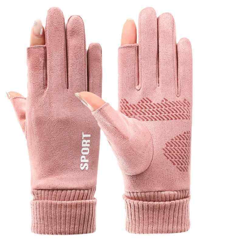 手袋 レディース 秋冬用 暖か手袋 スエード調 防寒 グローブ バイク 自転車 かわいい スマートフォン対応 女性用 全指 ブラック ホットブルー グレー ピンク